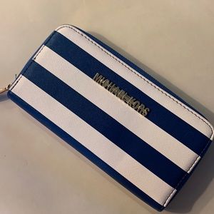 MICHAEL KORS Blue and White Striped Wallet Like New!
